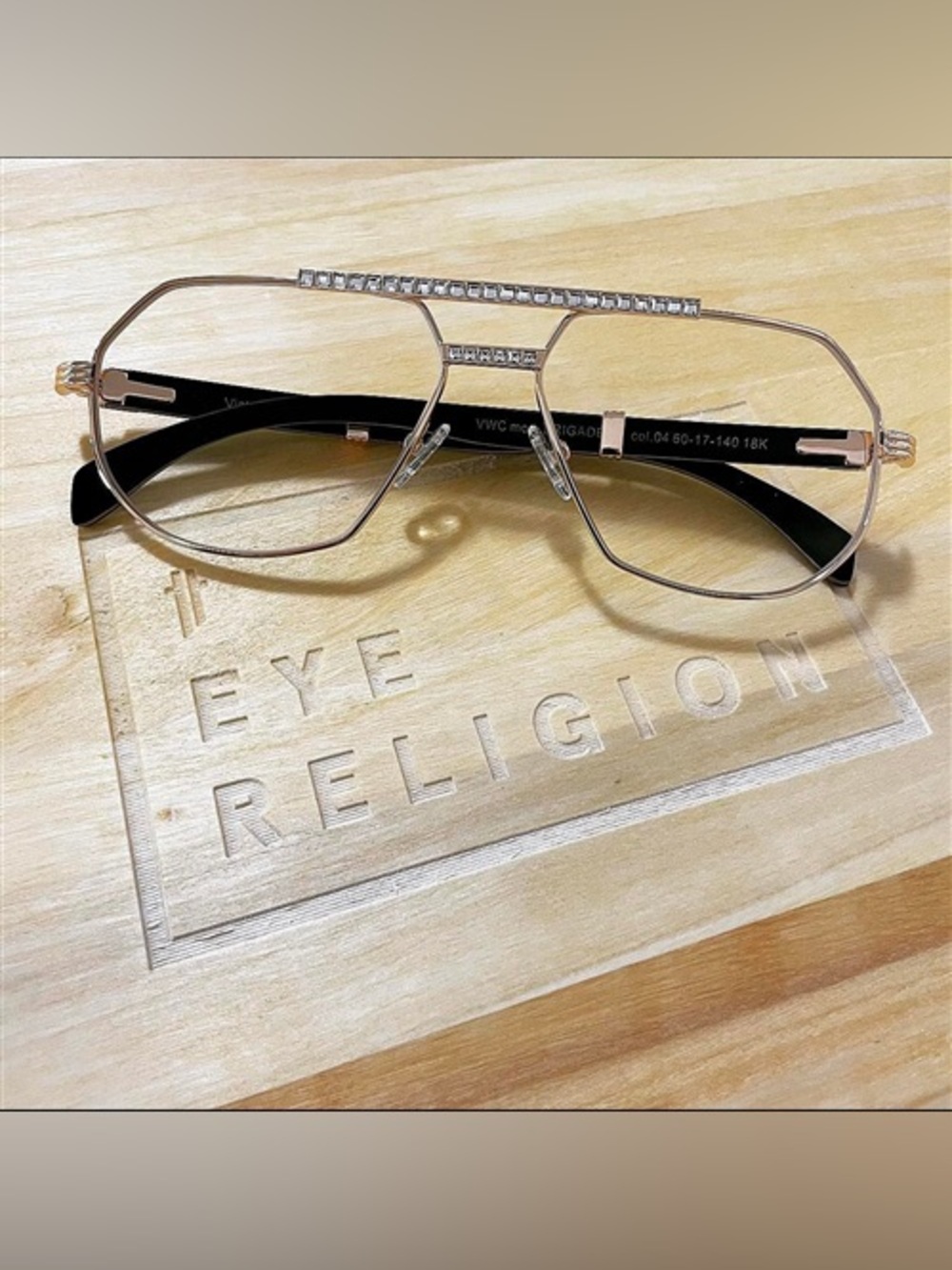Men's Metal Aviator Glasses with Crystal Bridge - Gold